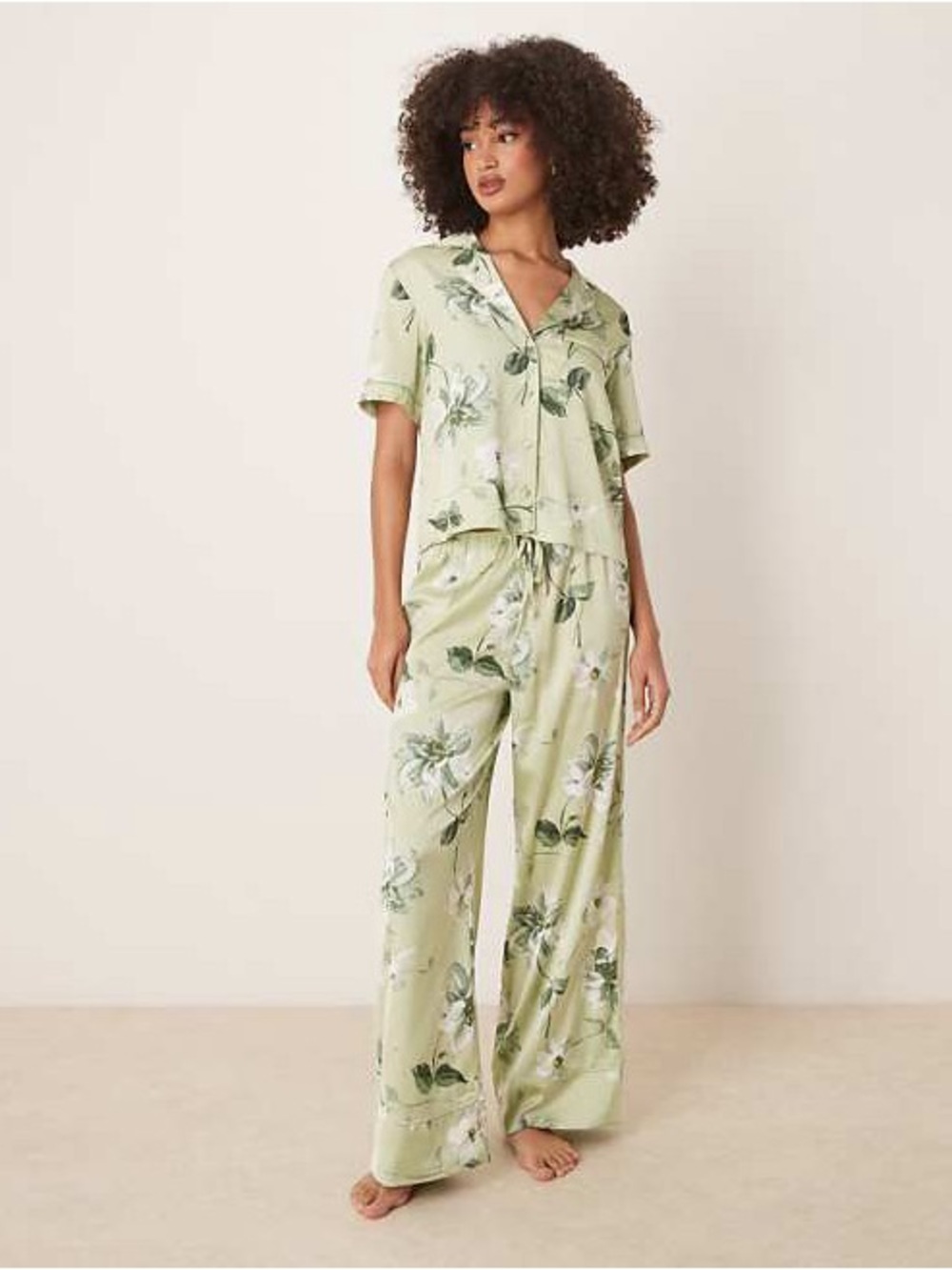 Abercrombie & Fitch Green Floral Satin Pajamas